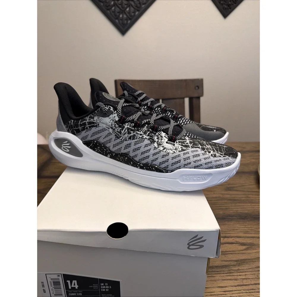 Under Armour Curry 11 FD Black White Basketball Shoes 3027503 001 Mens Size 14